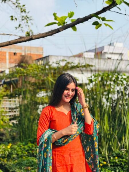 Mangalagiri Cotton Straight Cut Kurta with Floral Dupatta